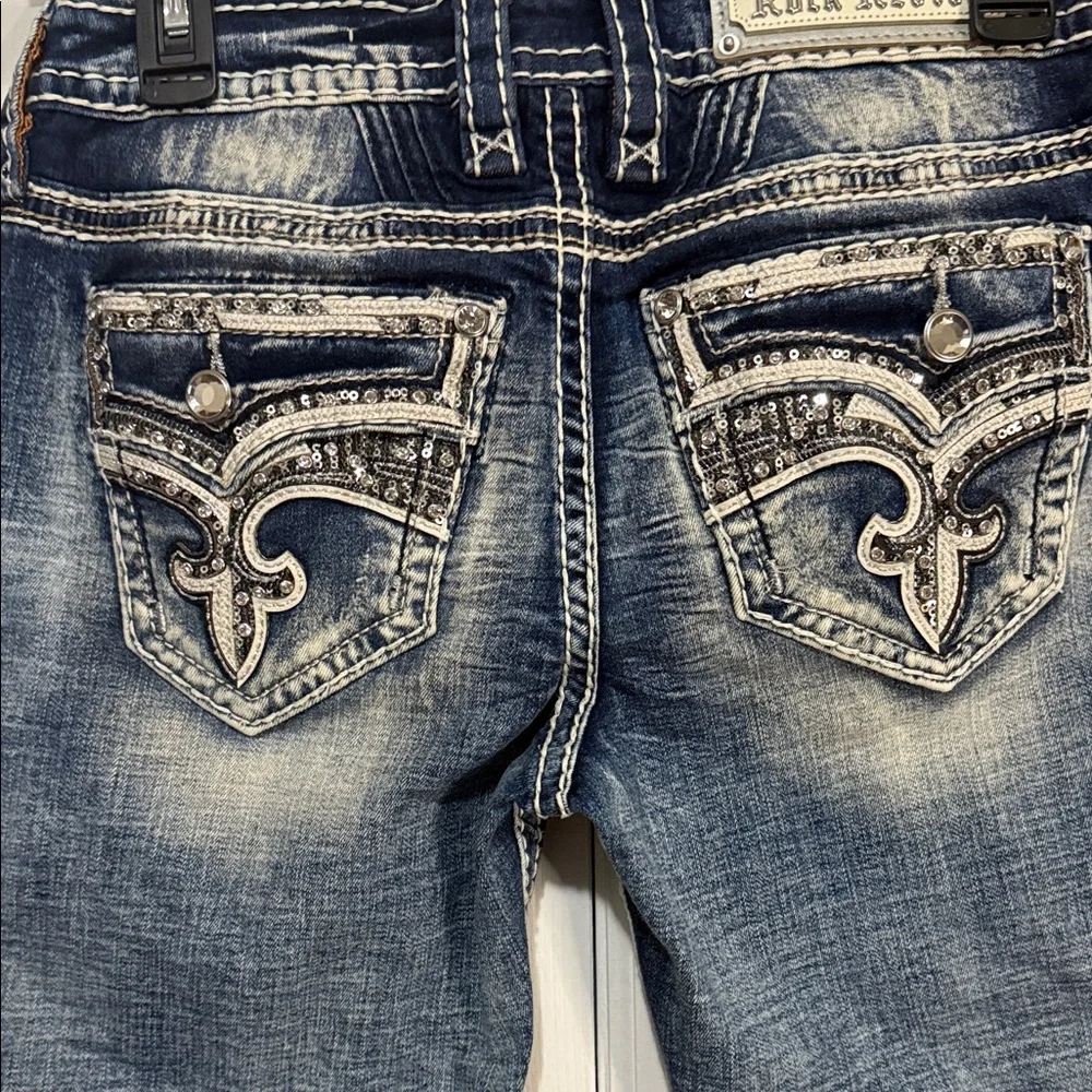 💥 Rock Revival Women's Distressed “Yui” Blue Boot Cut Jeans {27} 30” inseam. 💥 - Picture 6 of 16